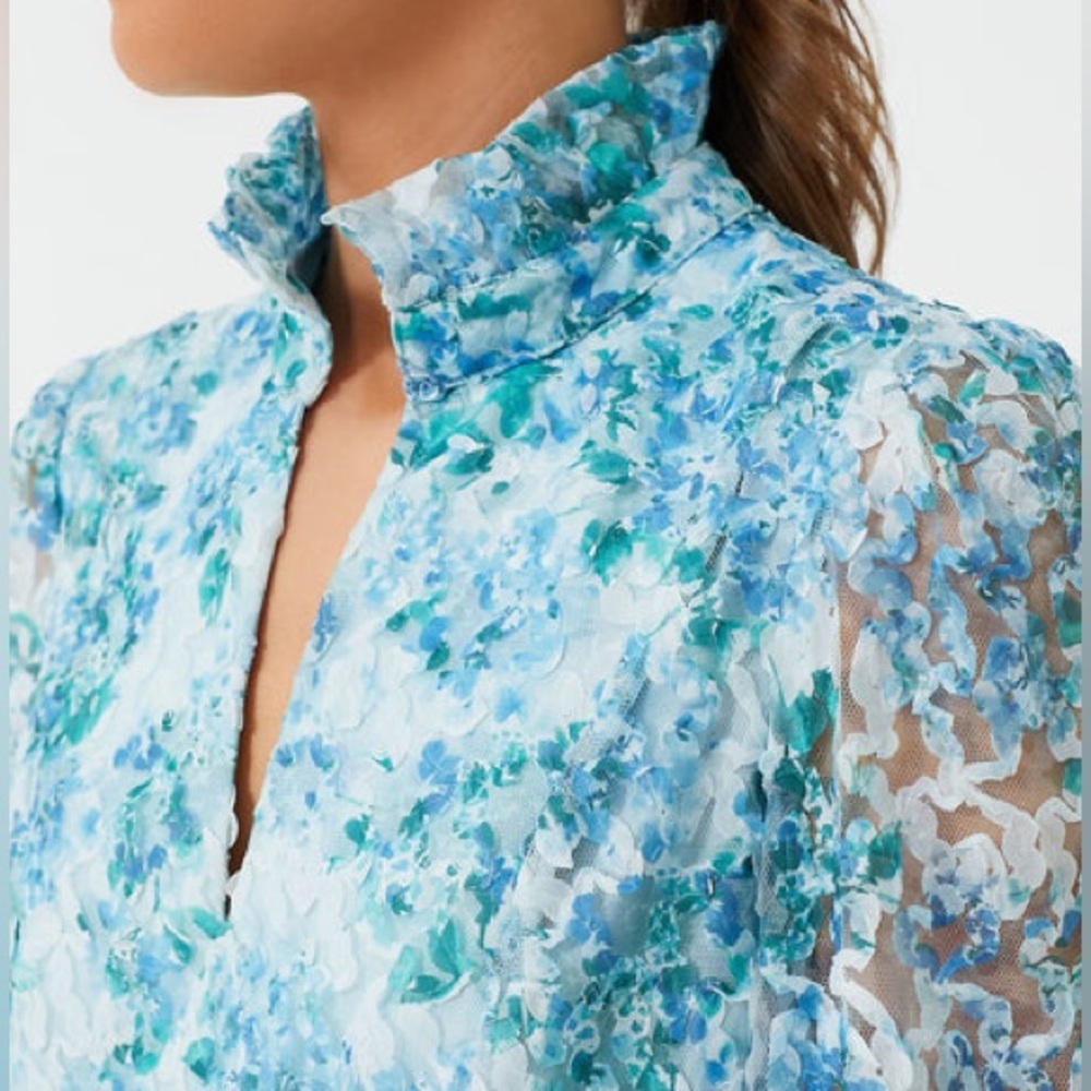 Tuckernuck Water's Edge Hydrangea Organza Palmerston Mini Dress Long Sleeve M - Picture 15 of 15